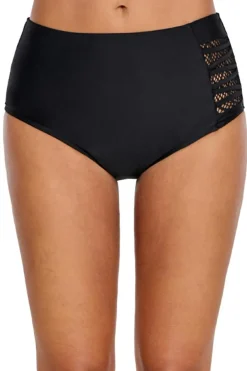Hot Dear-Lover Strappy Lace Panel Aside Swim Bottom Black