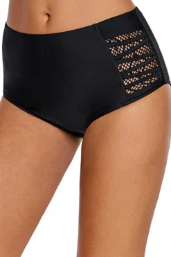 Hot Dear-Lover Strappy Lace Panel Aside Swim Bottom Black