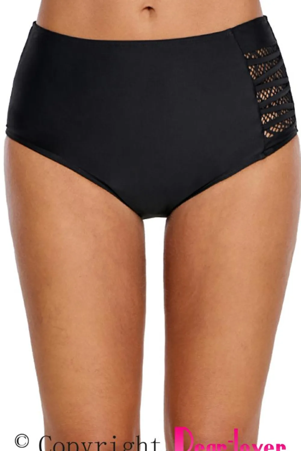 Hot Dear-Lover Strappy Lace Panel Aside Swim Bottom Black