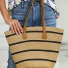 New Dear-Lover Straw Woven Striped Vacation One Shoulder Bag Black