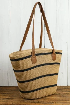 New Dear-Lover Straw Woven Striped Vacation One Shoulder Bag Black