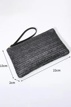 Online Dear-Lover Straw Woven Wrist Strap Zipper Large Wallet Black