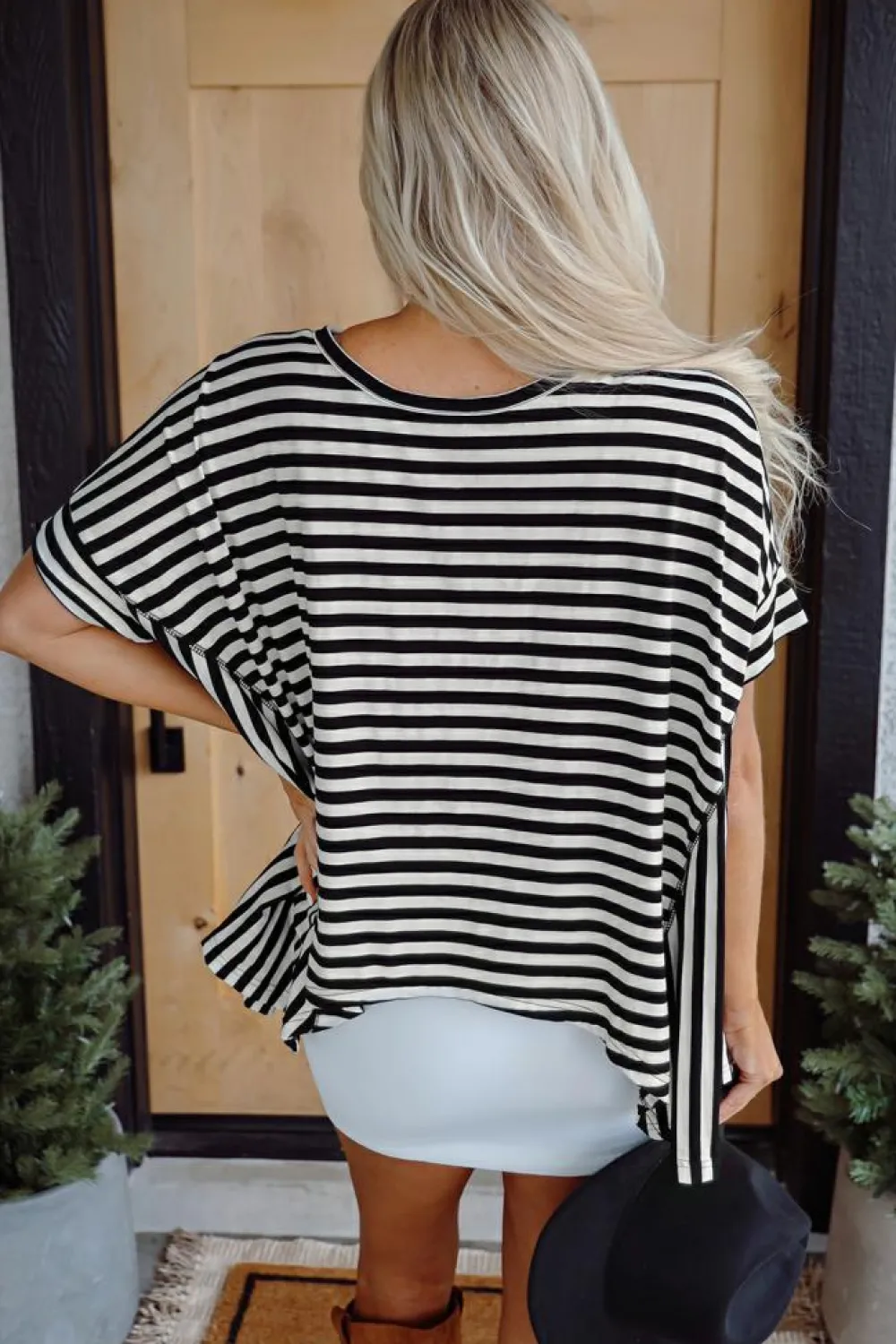 Outlet Dear-Lover Batwing Sleeve Crewneck Oversized Top Black Stripe