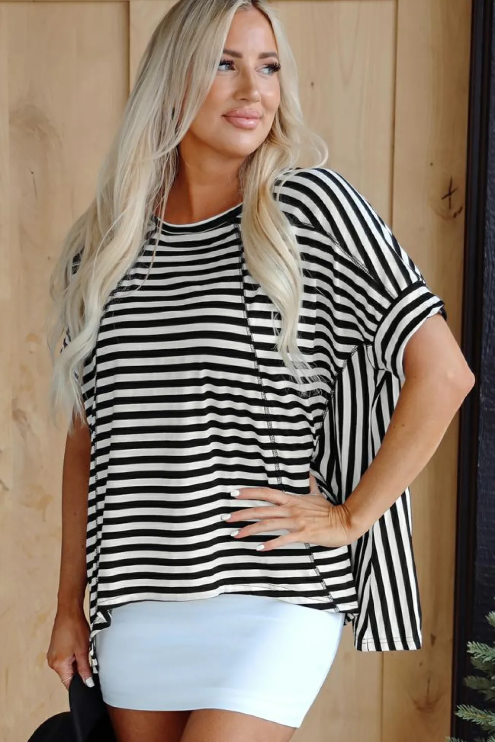 Outlet Dear-Lover Batwing Sleeve Crewneck Oversized Top Black Stripe