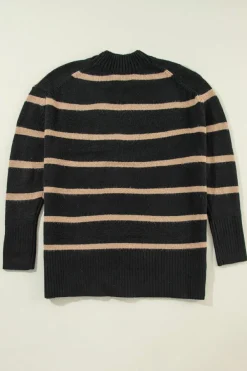 Clearance Dear-Lover Buttoned V Neck Drop Shoulder Loose Cardigan Black Stripe