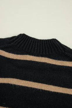 Clearance Dear-Lover Buttoned V Neck Drop Shoulder Loose Cardigan Black Stripe