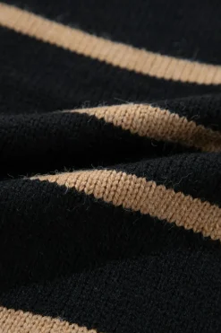 Clearance Dear-Lover Buttoned V Neck Drop Shoulder Loose Cardigan Black Stripe