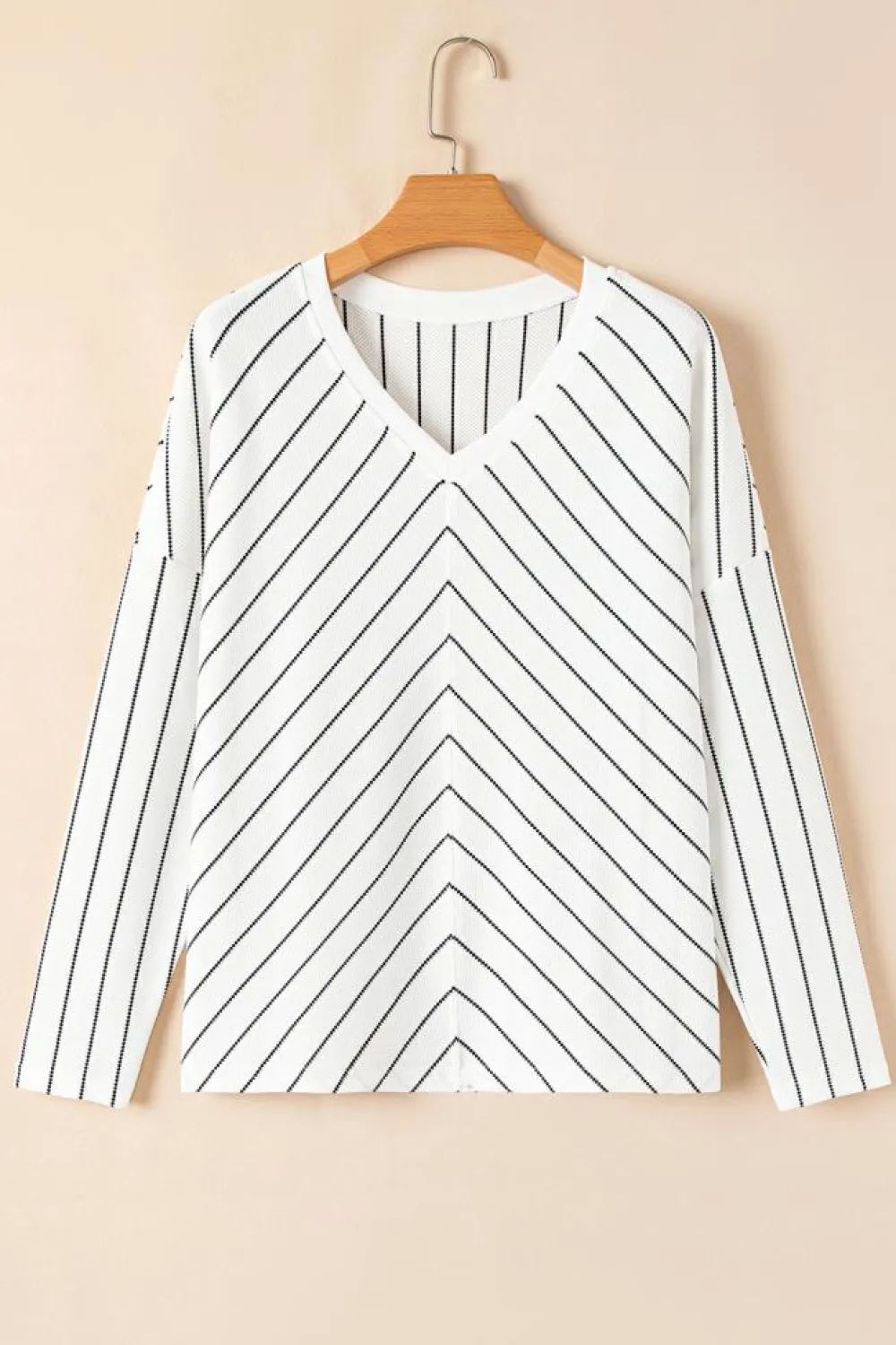 Online Dear-Lover Chevron Striped V Neck Long Sleeve Casual Top Black Stripe
