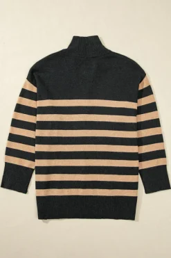 Discount Dear-Lover Collared Quarter Zipper Oversized Sweater Black Stripe