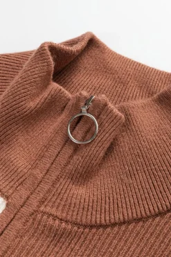 Sale Dear-Lover Color Block Quarter Zip Collar Short Sleeve Sweater Dress Black Stripe