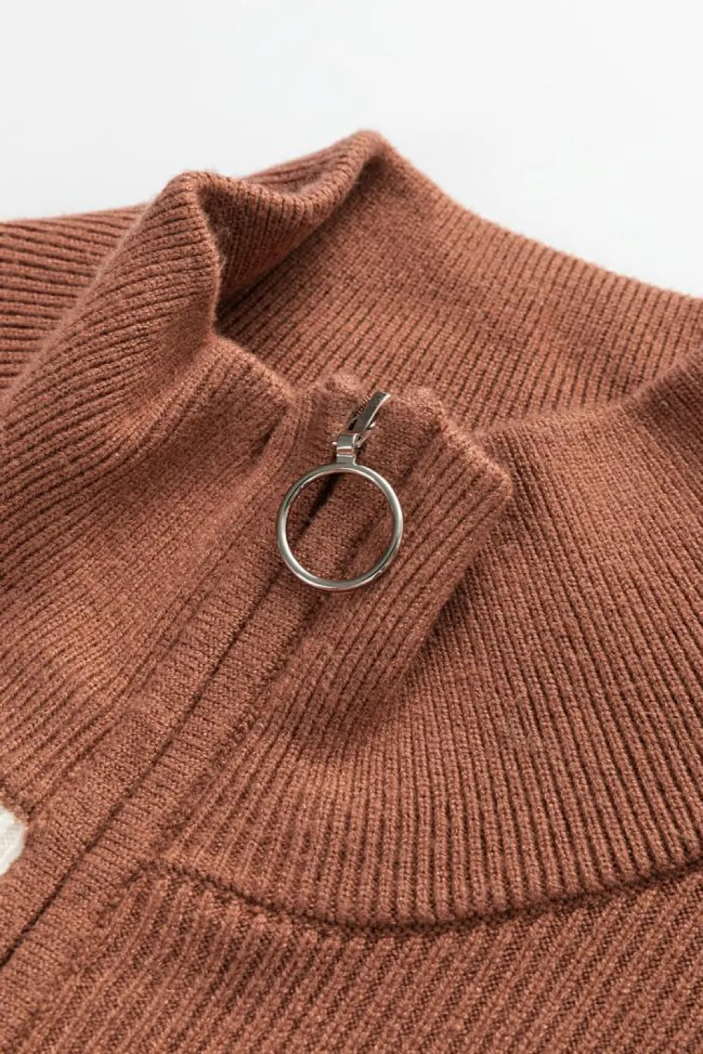 Sale Dear-Lover Color Block Quarter Zip Collar Short Sleeve Sweater Dress Black Stripe