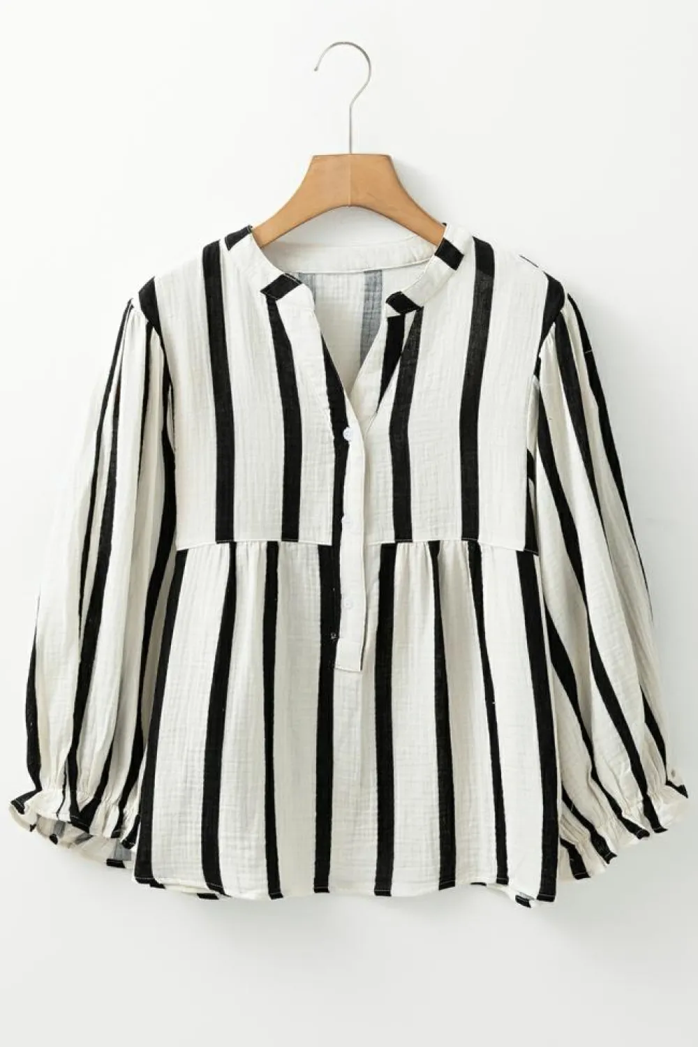 New Dear-Lover Crinckled Ruffled Sleeve Button up Loose Shirt Black Stripe