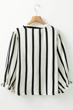 New Dear-Lover Crinckled Ruffled Sleeve Button up Loose Shirt Black Stripe
