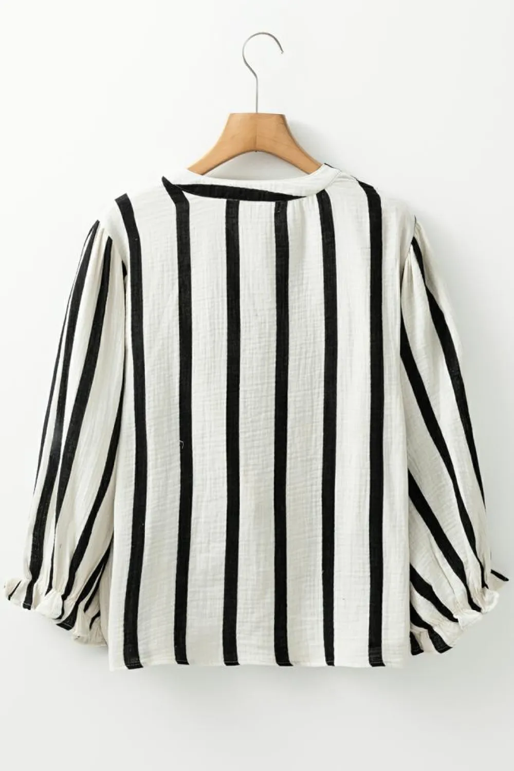 New Dear-Lover Crinckled Ruffled Sleeve Button up Loose Shirt Black Stripe
