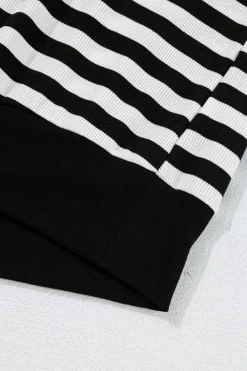 Clearance Dear-Lover Crochet Hollow-out Back Buttoned Shoulder V Neck Top Black Stripe