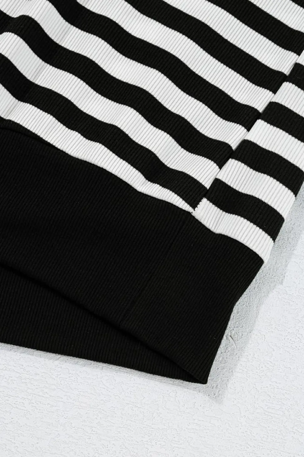 Clearance Dear-Lover Crochet Hollow-out Back Buttoned Shoulder V Neck Top Black Stripe