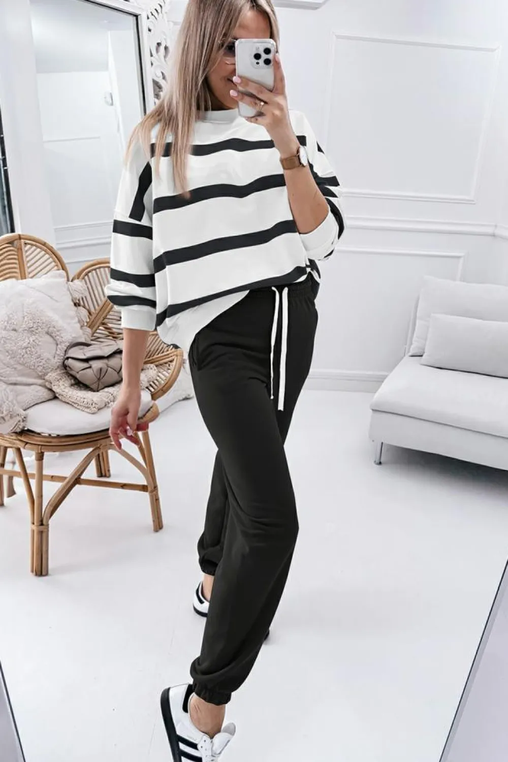 Online Dear-Lover Drop Shoulder Pullover and Jogger Pants Set Black Stripe