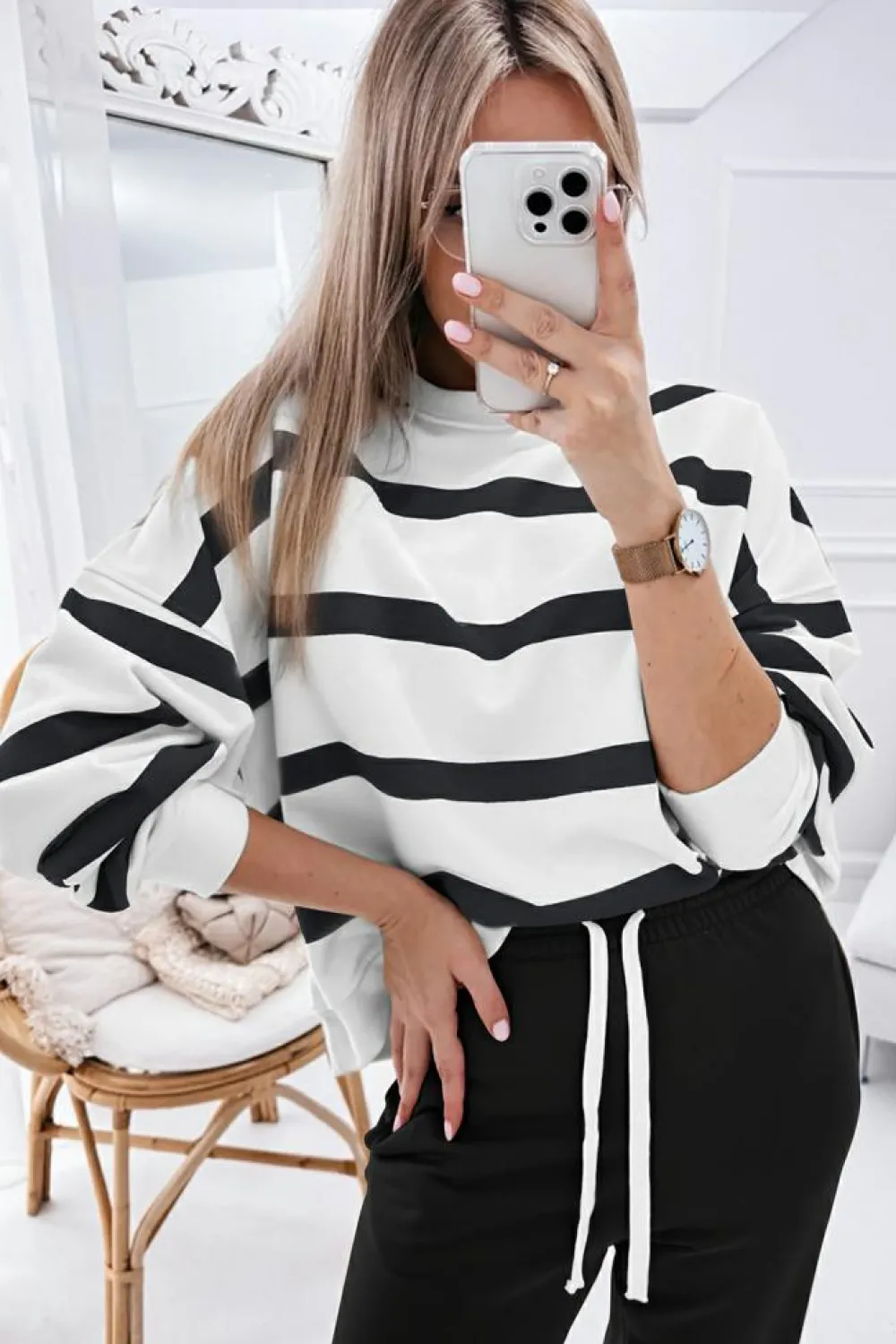 Online Dear-Lover Drop Shoulder Pullover and Jogger Pants Set Black Stripe