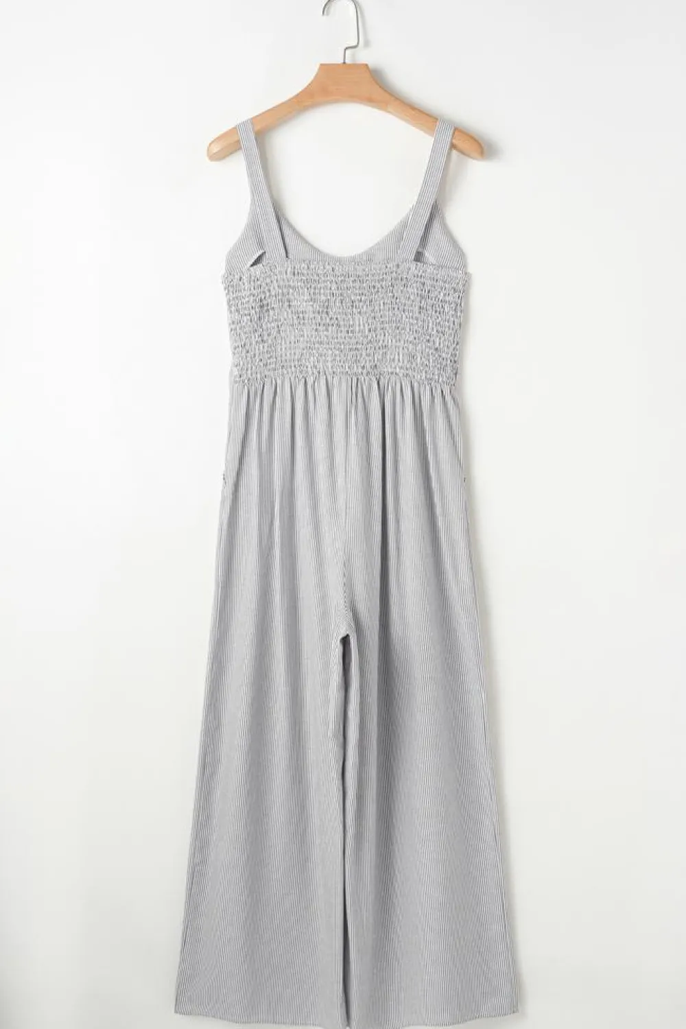 Fashion Dear-Lover Half Buttoned Sleeveless Wide Leg Jumpsuit Black Stripe