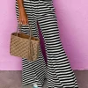 Online Dear-Lover Lace-up Waist Casual Flared Pants Black Stripe