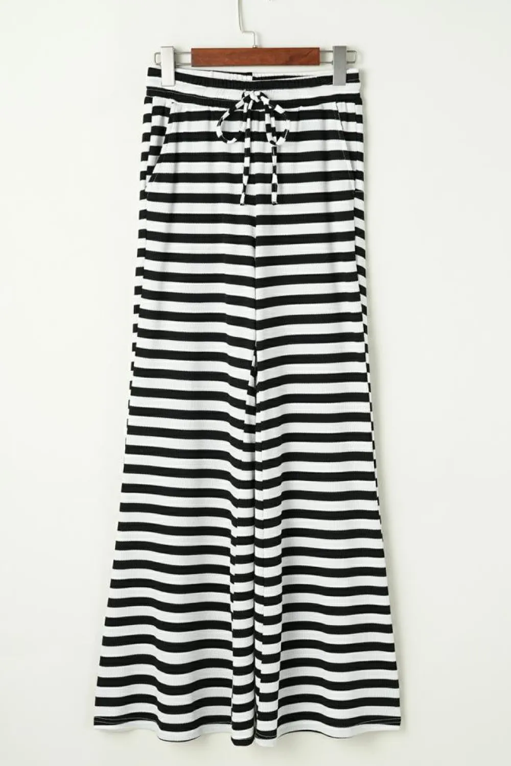 Online Dear-Lover Lace-up Waist Casual Flared Pants Black Stripe