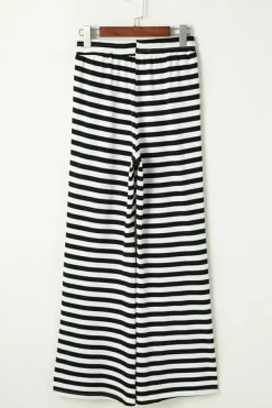 Online Dear-Lover Lace-up Waist Casual Flared Pants Black Stripe