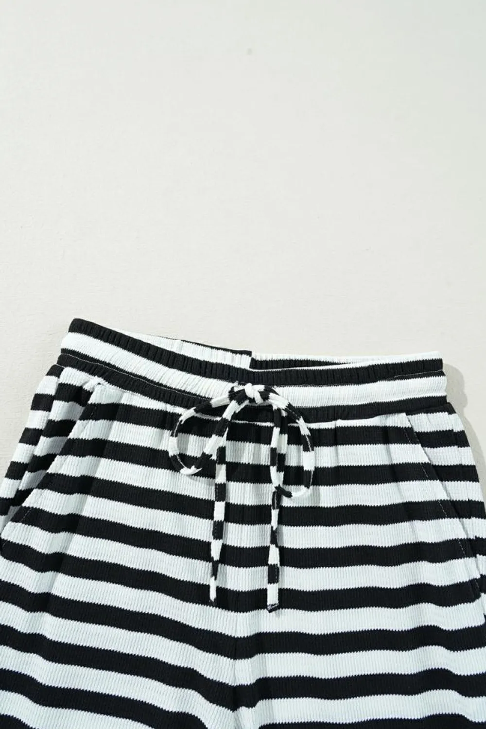 Online Dear-Lover Lace-up Waist Casual Flared Pants Black Stripe