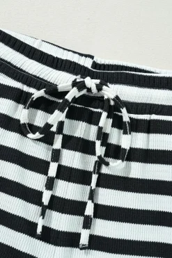 Online Dear-Lover Lace-up Waist Casual Flared Pants Black Stripe