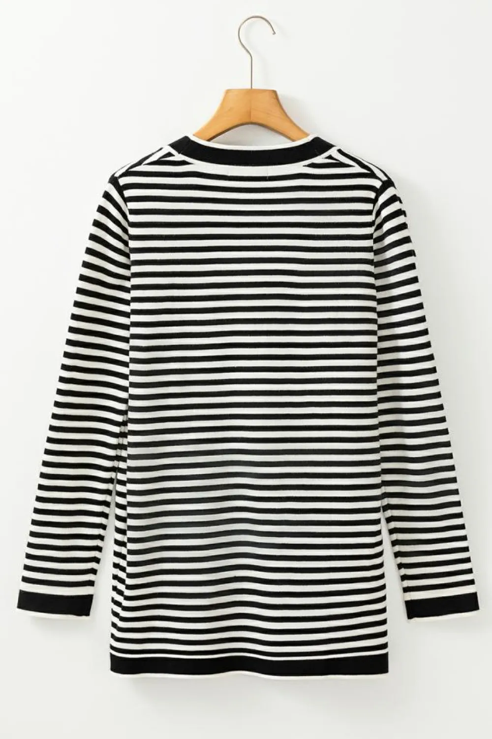 New Dear-Lover Long Sleeve Button up Tunic Cardigan Black Stripe