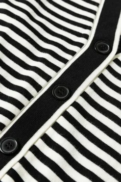 New Dear-Lover Long Sleeve Button up Tunic Cardigan Black Stripe
