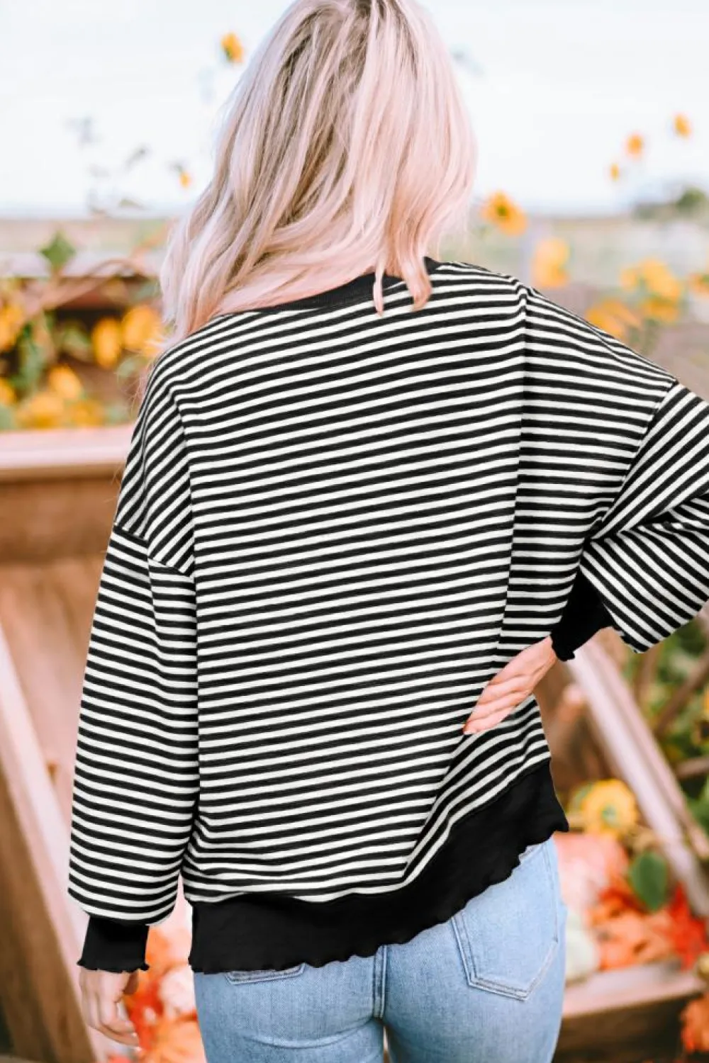 Best Dear-Lover Loose Drop Shoulder Long Sleeve Top Black Stripe
