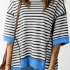 Fashion Dear-Lover Oversized Contrast Trim Exposed Seam High Low T Shirt Black Stripe