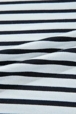 Fashion Dear-Lover Oversized Contrast Trim Exposed Seam High Low T Shirt Black Stripe