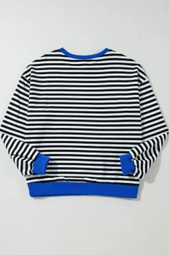 Online Dear-Lover Oversized Contrast Trim Pullover Sweatshirt Black Stripe
