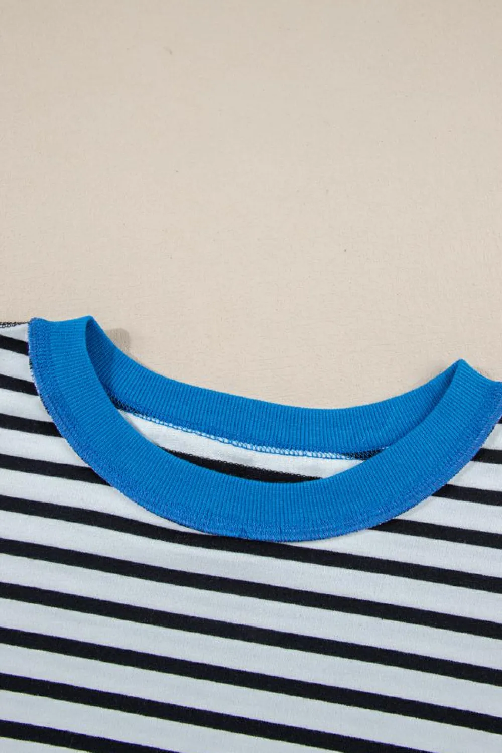 Fashion Dear-Lover Oversized Contrast Trim Exposed Seam High Low T Shirt Black Stripe