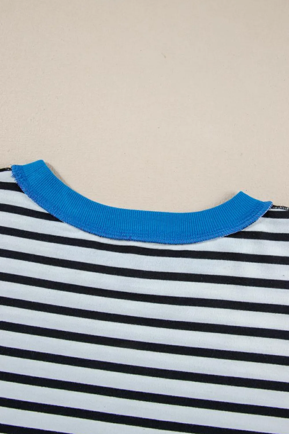 Fashion Dear-Lover Oversized Contrast Trim Exposed Seam High Low T Shirt Black Stripe