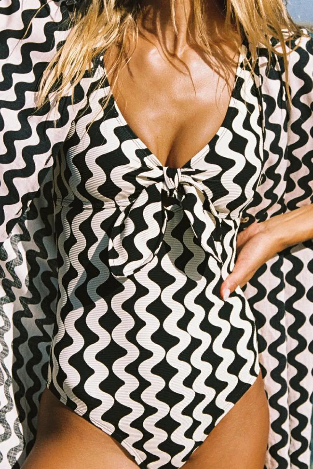 Clearance Dear-Lover Print Loose Fit Open Front Beach Cover Up Black Stripe