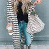 Online Dear-Lover Print Open Front Duster Cardigan Black Stripe