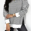 Best Dear-Lover Raglan Sleeve Side Slits Loose Sweatshirt Black Stripe