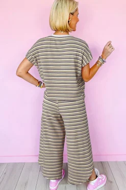 Discount Dear-Lover Rainbow Tee Tasseled String Wide Leg Pants Set Black Stripe