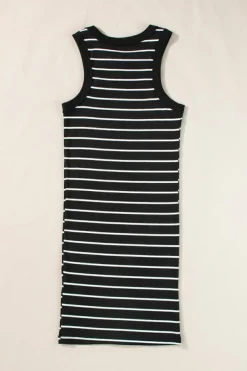New Dear-Lover Ribbed Knit Tank Mini Dress Black Stripe