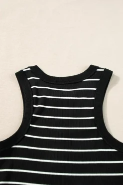 New Dear-Lover Ribbed Knit Tank Mini Dress Black Stripe