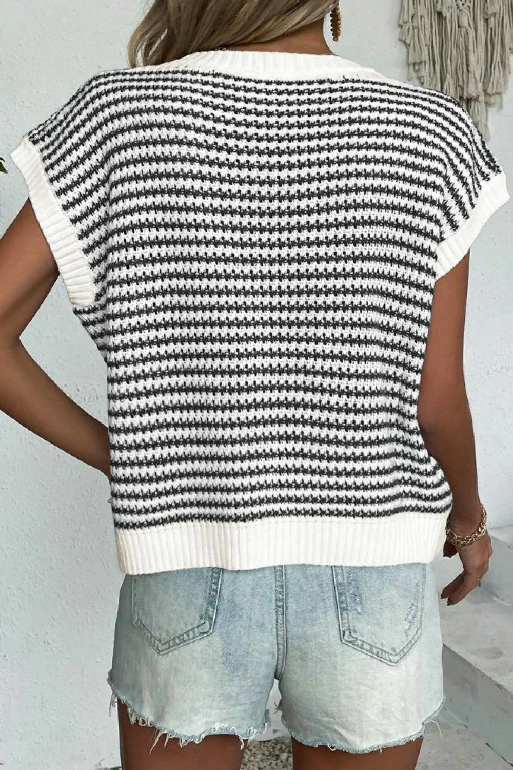 Outlet Dear-Lover Ribbed Trim Loose Fit Knitted Sweater Vest Black Stripe