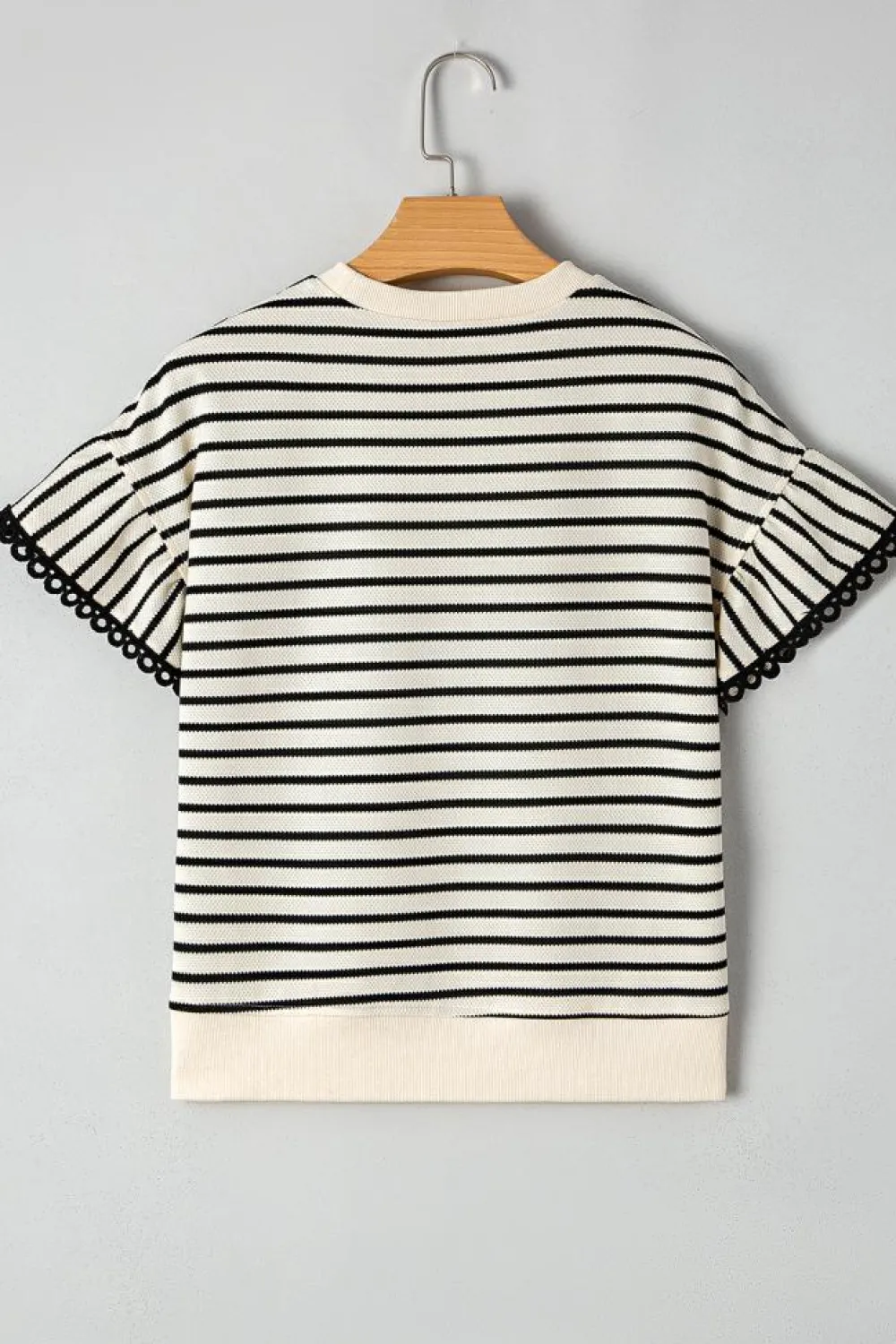 Fashion Dear-Lover Sequin America Star Graphic Ric Rac Flutter Sleeve Blouse Black Stripe