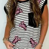 Best Dear-Lover Sequined Lobster Patched Pocket Casual Tank Top Black Stripe