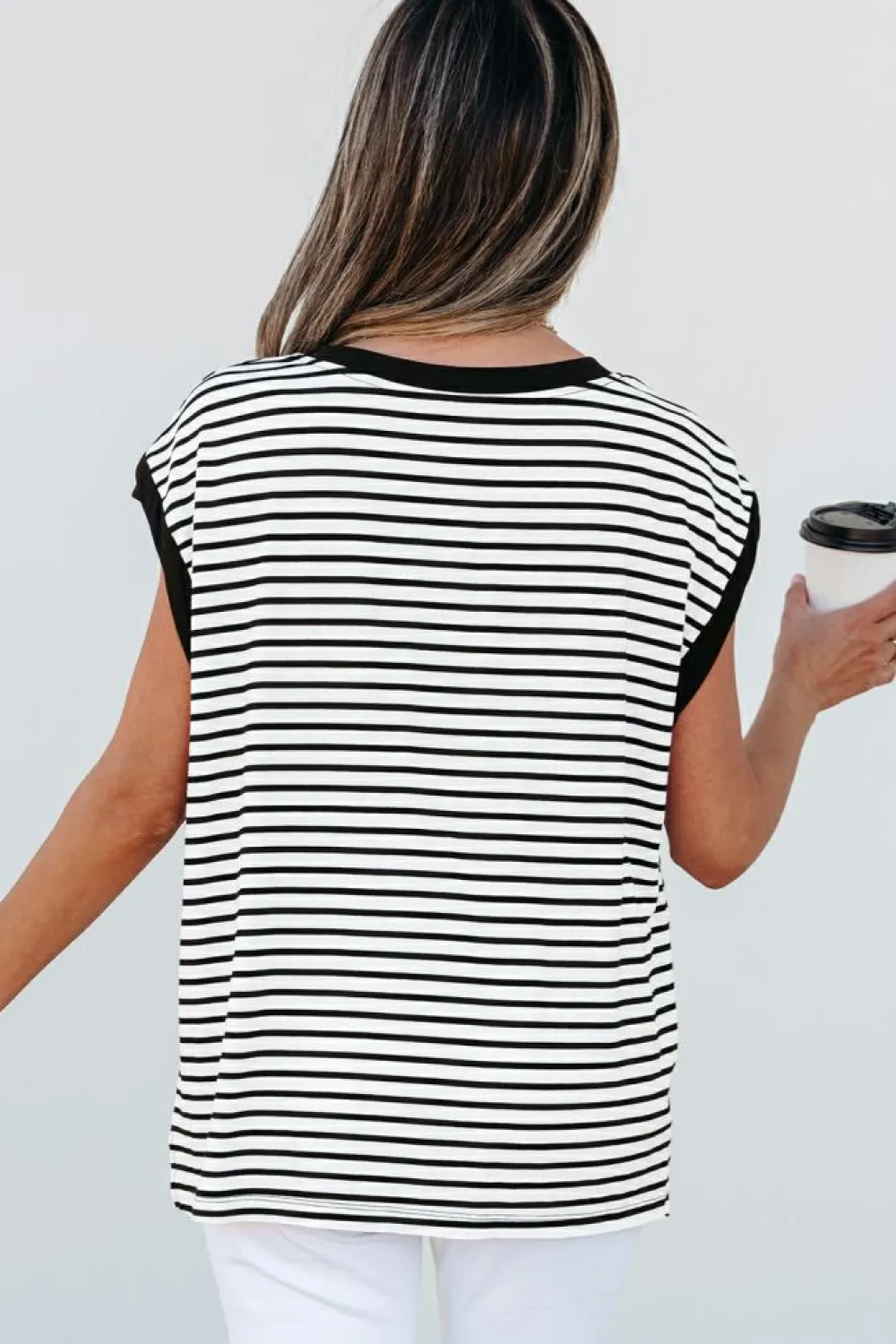 Best Dear-Lover Sequined Lobster Patched Pocket Casual Tank Top Black Stripe