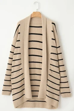 Outlet Dear-Lover Shawl Neckline Open Cardigan with Pockets Black Stripe
