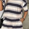 Discount Dear-Lover Short Sleeve T Shirt and High Waist Pocketed Shorts Set Black Stripe