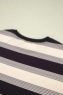 Discount Dear-Lover Short Sleeve T Shirt and High Waist Pocketed Shorts Set Black Stripe