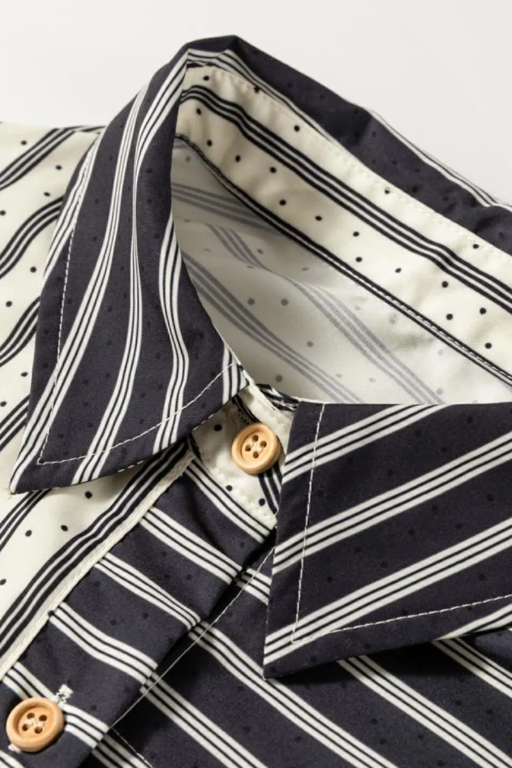 Outlet Dear-Lover 2-tone Patchwork Half Buttons Chest Pockets Casual Blouse Black Stripe